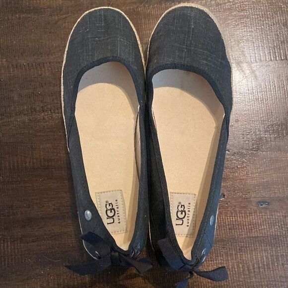 UGG Abigail Black Linen Back Lace Up Espadrilles Flats US 9 - Picture 6 of 8
